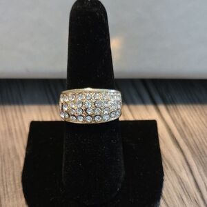 Goldtone And Crystal Ring